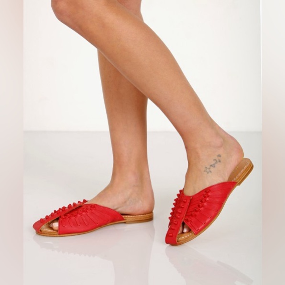 Cleobella Monroe Slide in Red Leather Size 36 US 5 Handmade Sandals - Picture 2 of 14